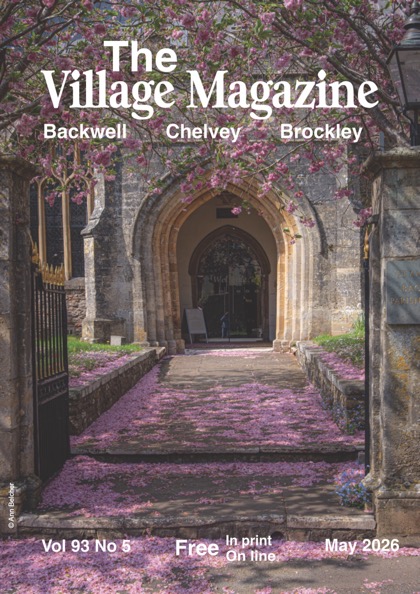 Magazine front cover for May 2026, featuring cherry blossom covering the ground at the entrance to St Andrew's Church